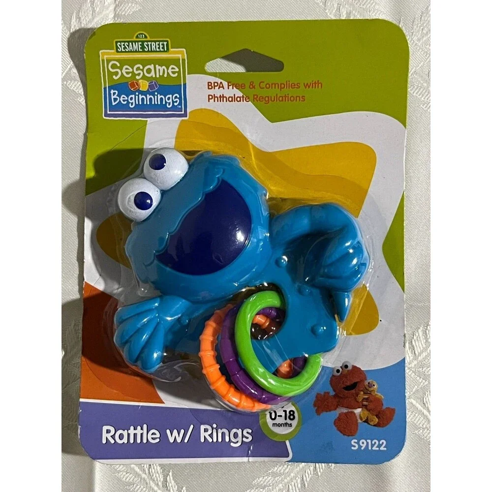 Cookie Monster Baby Rattle Sesame Street with Rings New